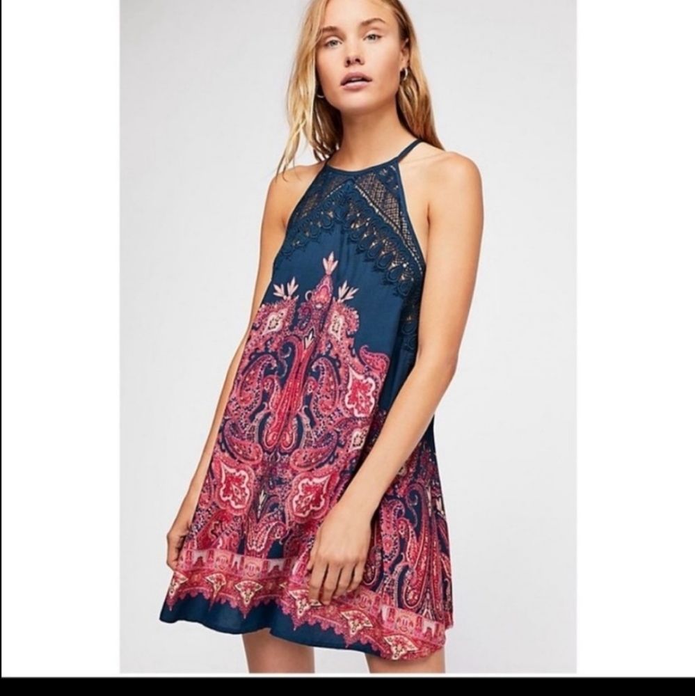 FREE PEOPLE Shea Printed Paisley Hivh Neck Slip Dress, Size XS